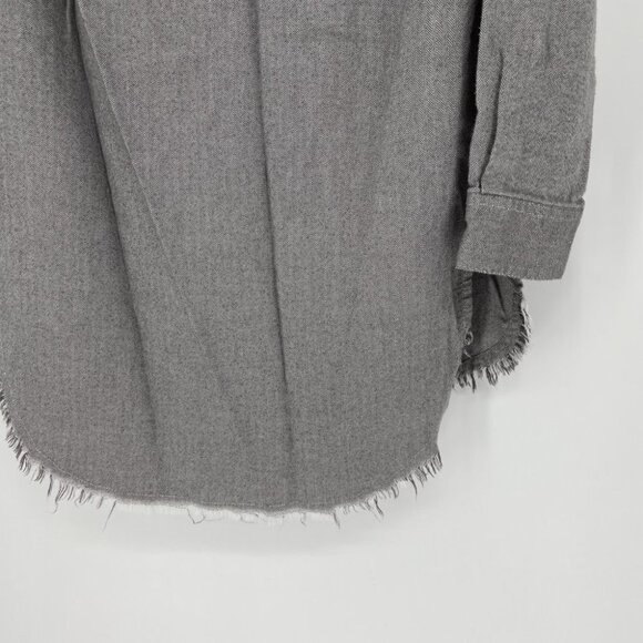 BDG Grey button down slit sides  fringe hem shirt - Picture 9 of 13